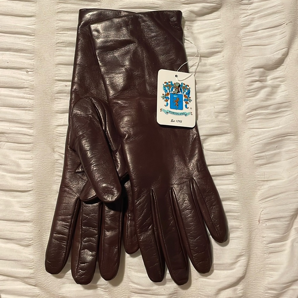 Portolano cashmere lined cork colored leather gloves